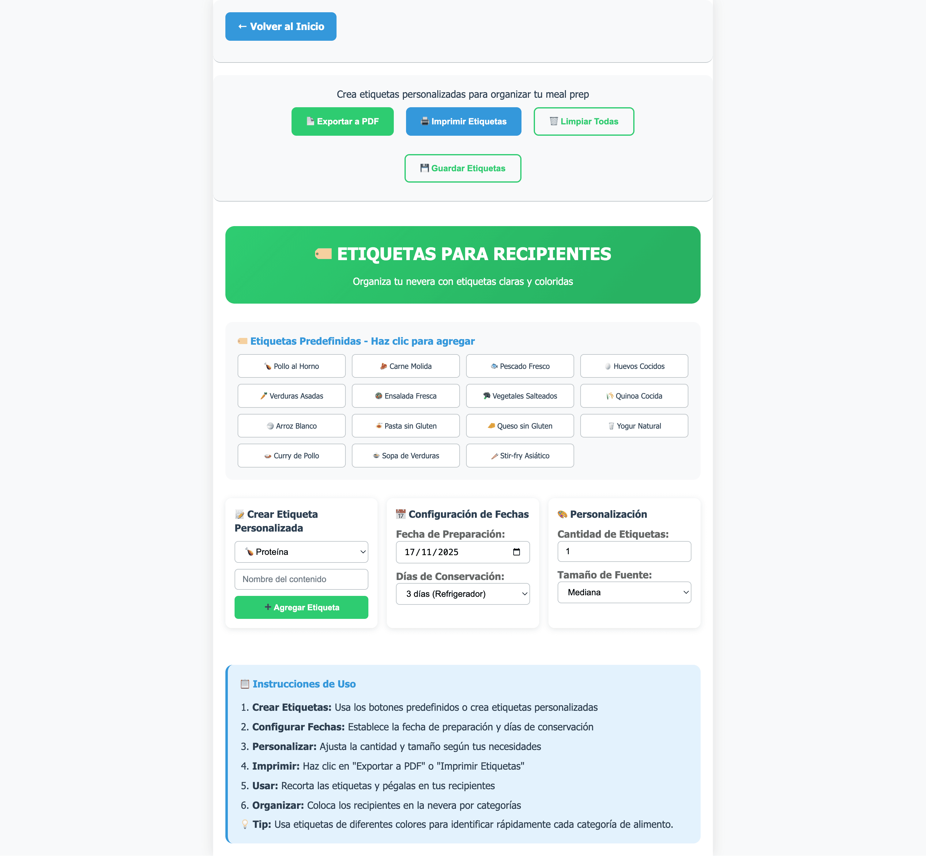 Etiquetas para Recipientes